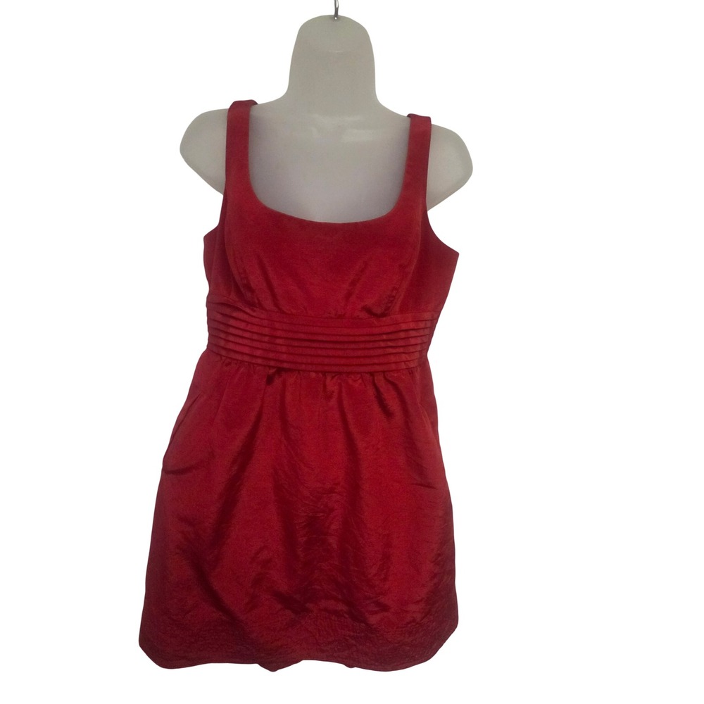 Y2k Vintage Shoshanna Red Empire Waist Cocktail Dress Sleeveless Pockets Sz 10